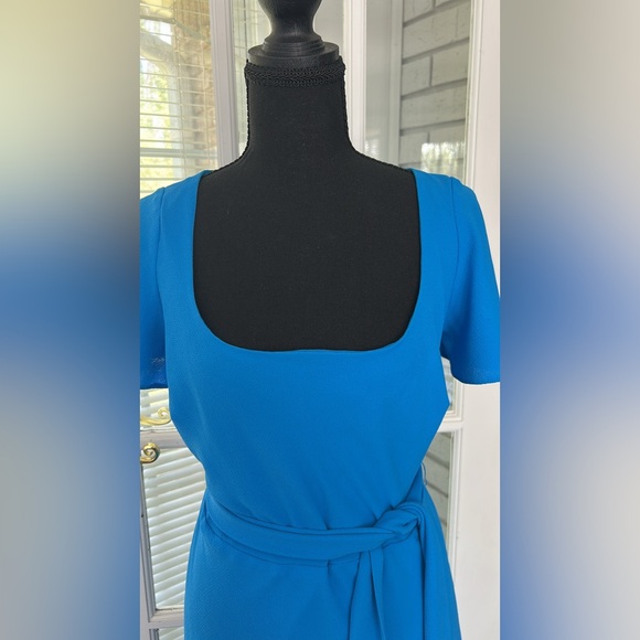 Lauren Ralph Lauren Midi Dress Women 8 Blue Crepe Belt Flutter Sleeve - Picture 2 of 13